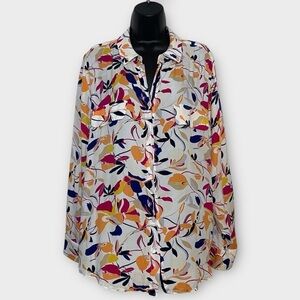 Chico's Women's Multicolor Artsy Floral Print Long Sleeve Button Front Top 20/22